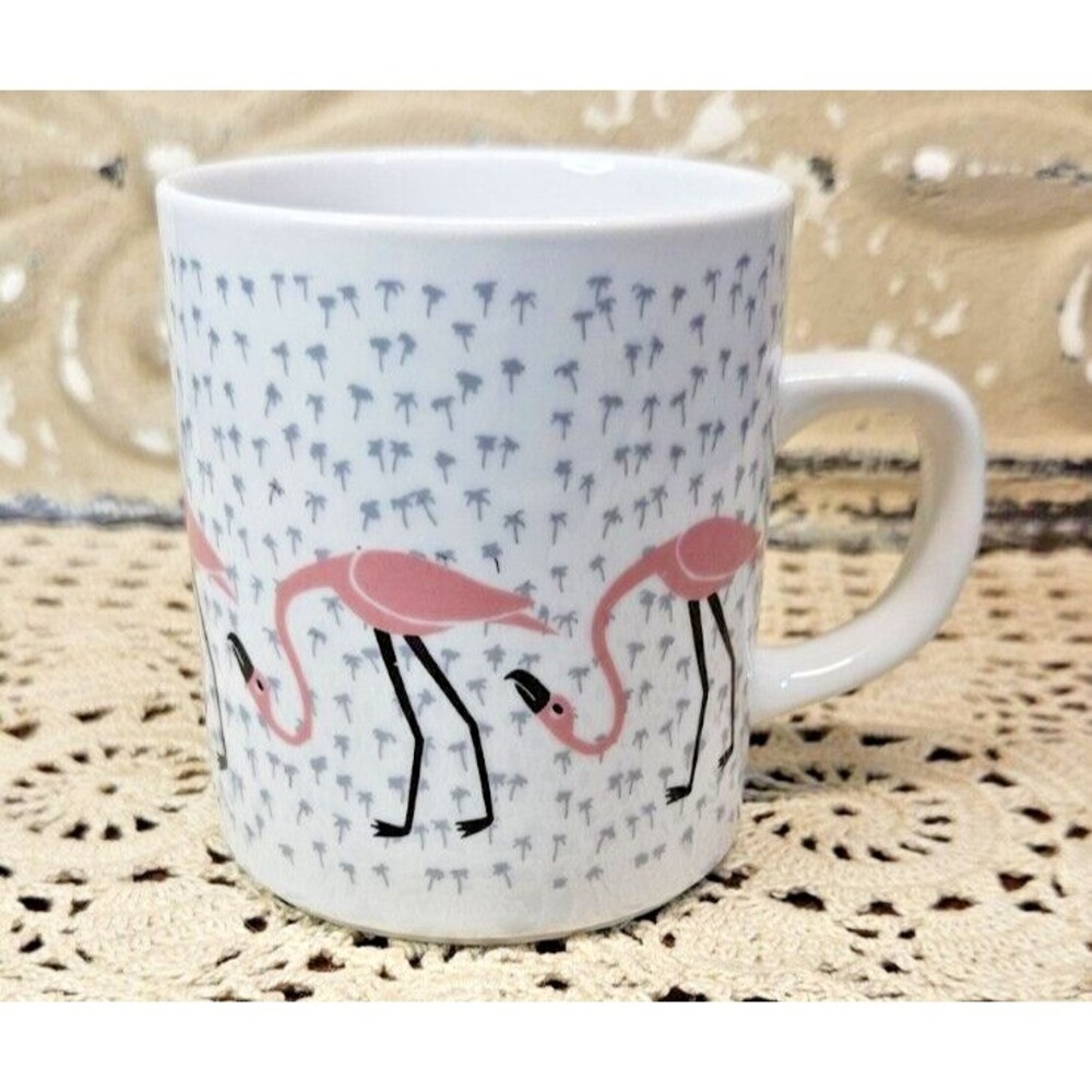Pink Flamingos & Palm Trees White Ceramic Coffee Tea Mug